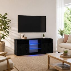 Stylish Black Oak TV Cabinet with RGB LED Lighting
