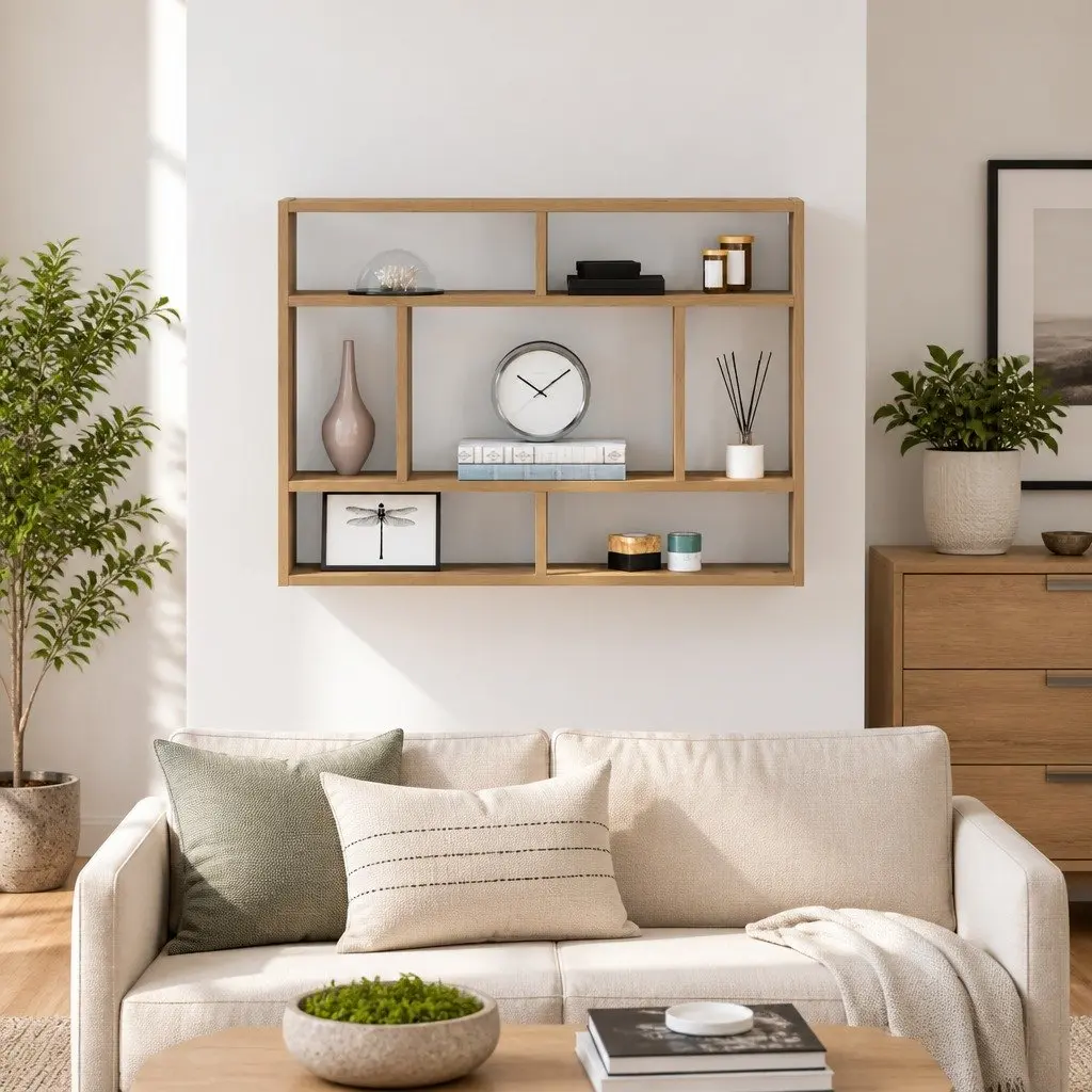 Floating Wall Shelf Organizer Brown Acacia Wood 75x16x55cm Storage Display Unit