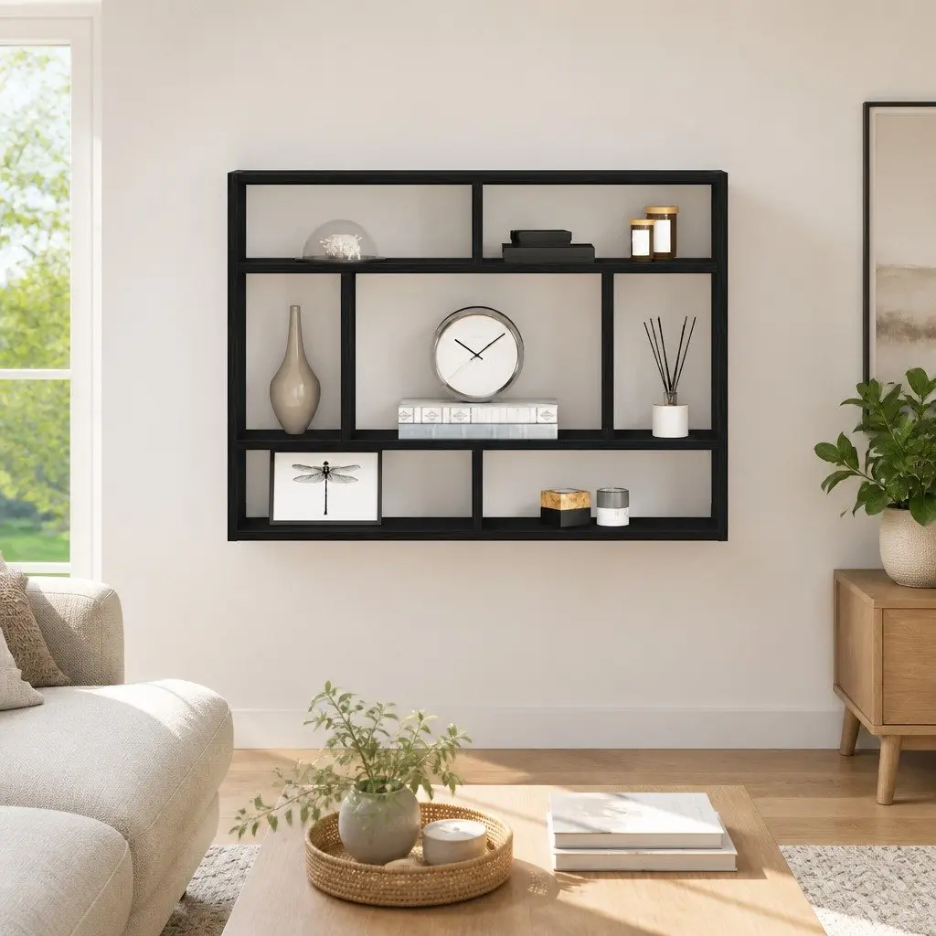 Wall Shelf Black Oak Floating Storage Display Organiser 75 x 16 x 55 cm Engineered Wood