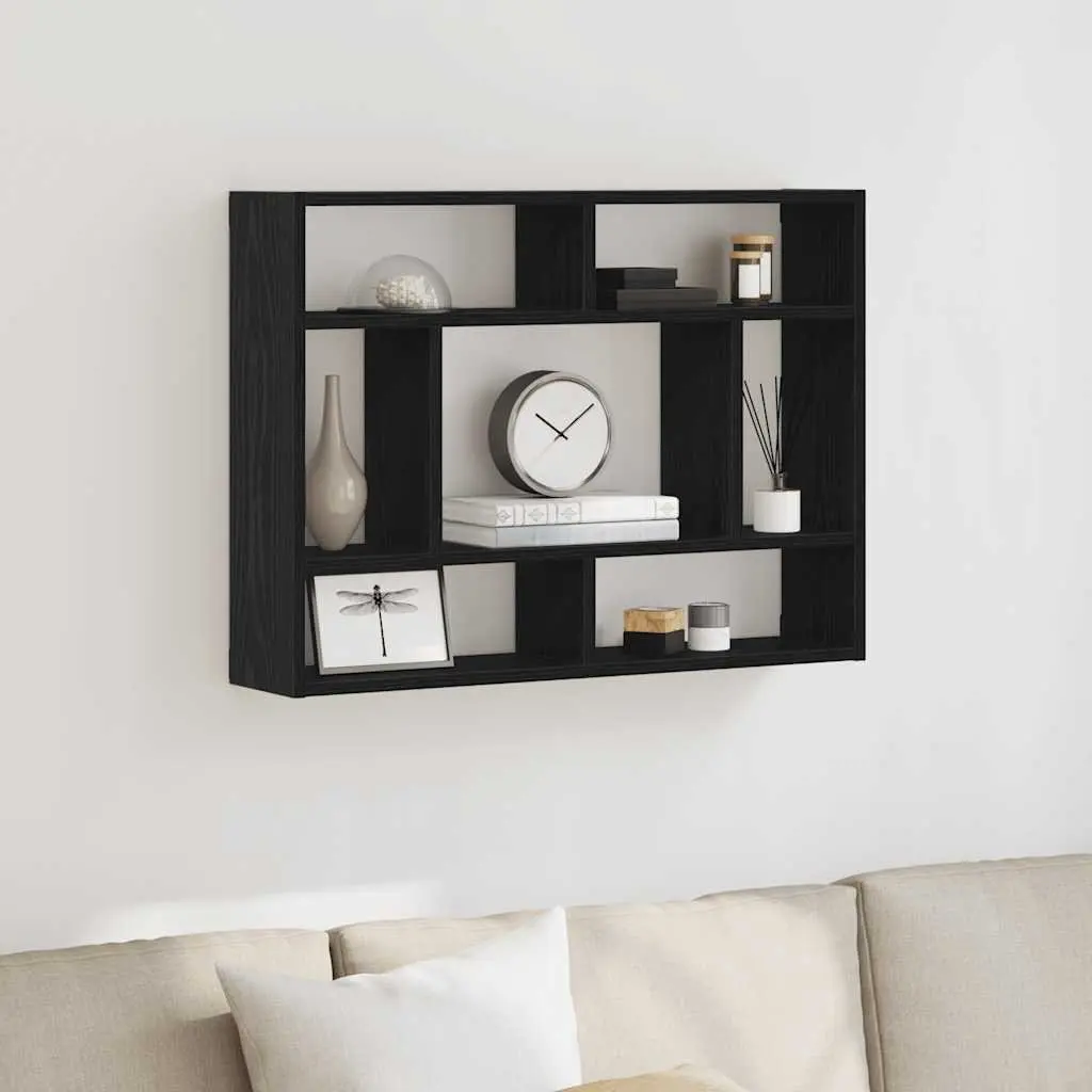 Wall Shelf Black Oak Floating Storage Display Organiser 75 x 16 x 55 cm Engineered Wood