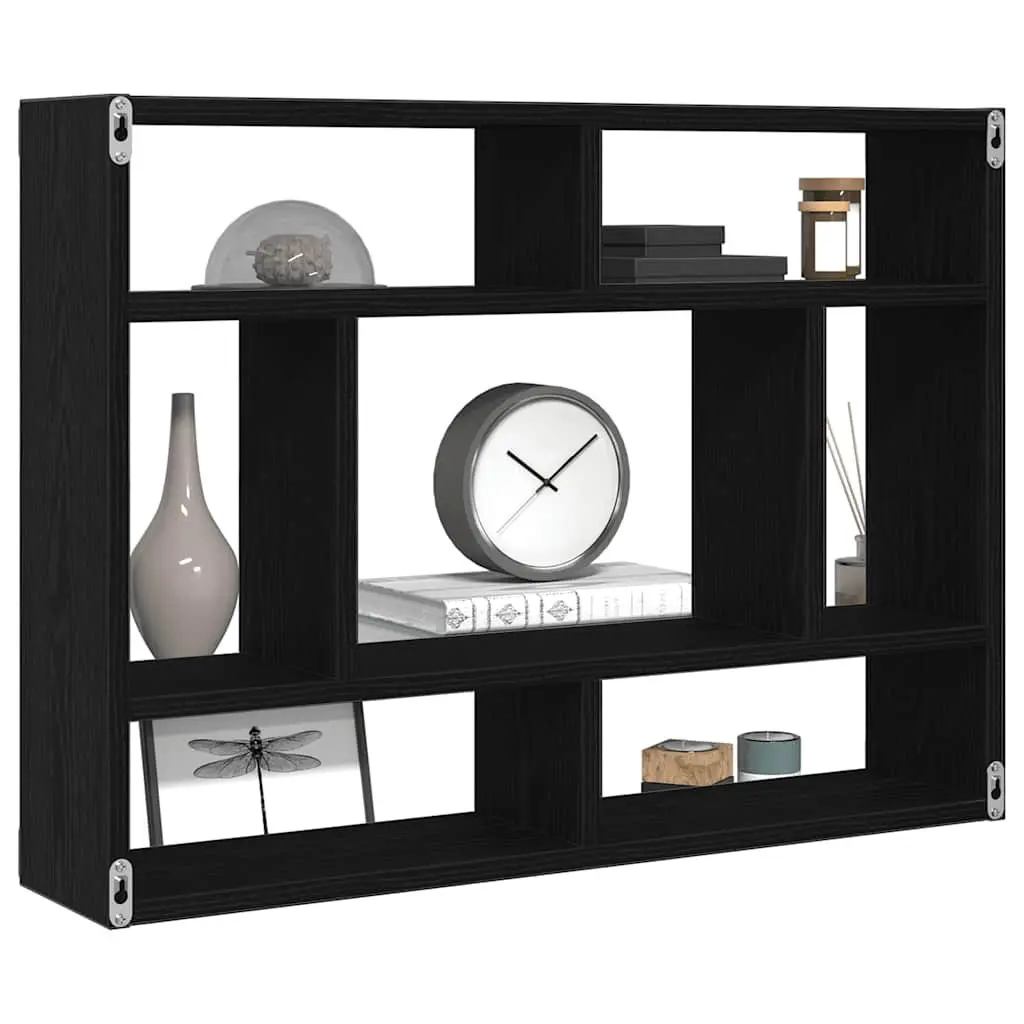 Wall Shelf Black Oak Floating Storage Display Organiser 75 x 16 x 55 cm Engineered Wood