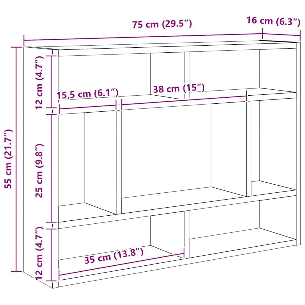 Wall Shelf Black Oak Floating Storage Display Organiser 75 x 16 x 55 cm Engineered Wood