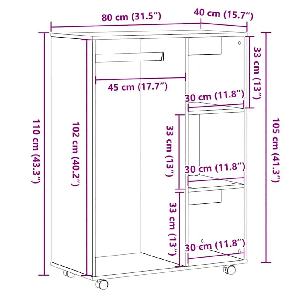 Wardrobe Black Oak 80x40x110 cm Engineered Wood Storage Cabinet Cupboard