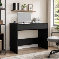 Welcoming Black Oak Office Desk with 2 Storage Drawers