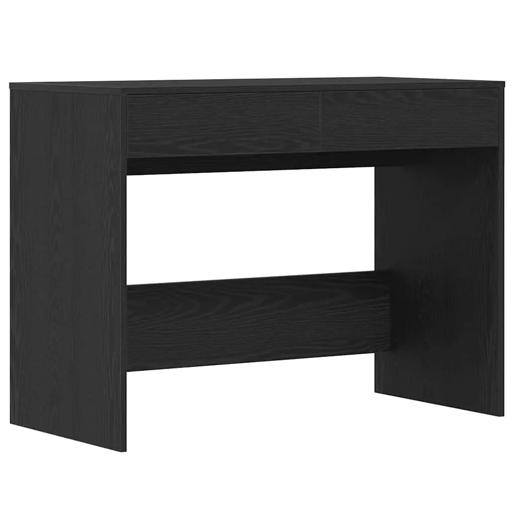 Black Oak Office Desk 101x50x76.5cm Engineered Wood 2 Drawers Storage Workspace