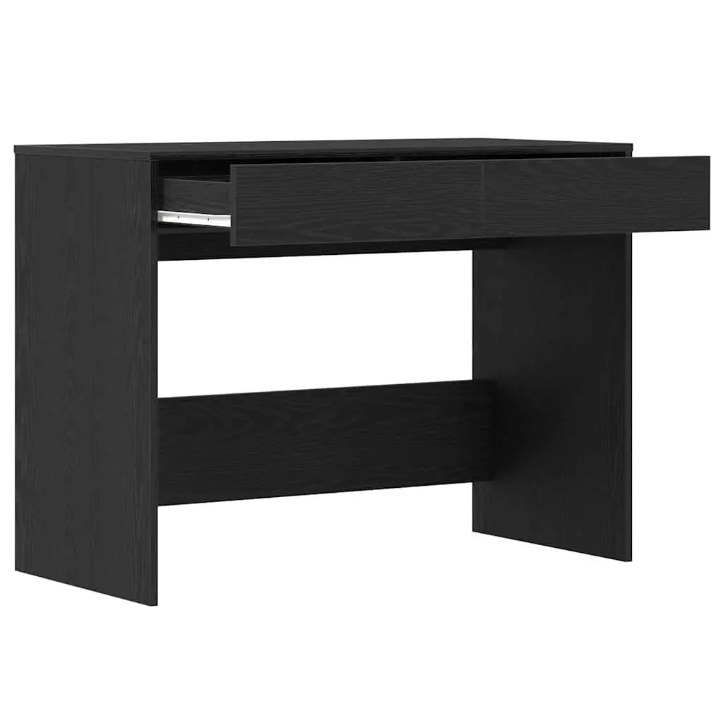 Black Oak Office Desk 101x50x76.5cm Engineered Wood 2 Drawers Storage Workspace