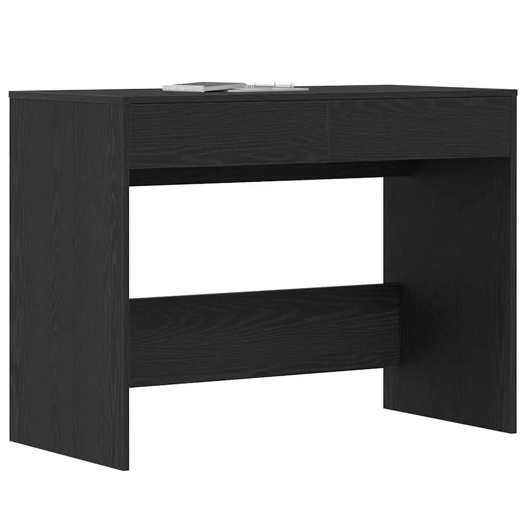 Black Oak Office Desk 101x50x76.5cm Engineered Wood 2 Drawers Storage Workspace