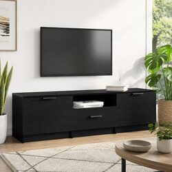 Sleek Black TV Cabinet with Drawer for Modern Living Rooms