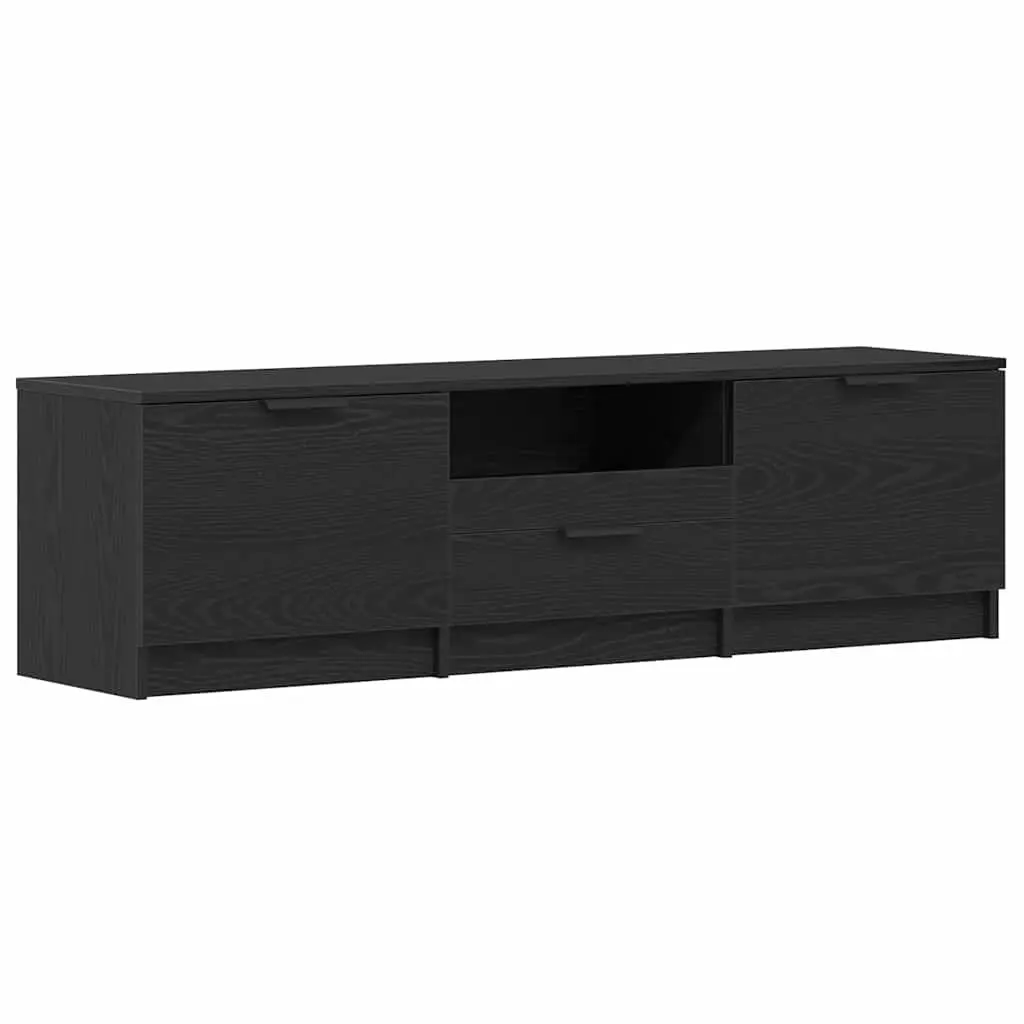 Black TV Cabinet with Drawer Modern Living Room Entertainment Unit 140cm