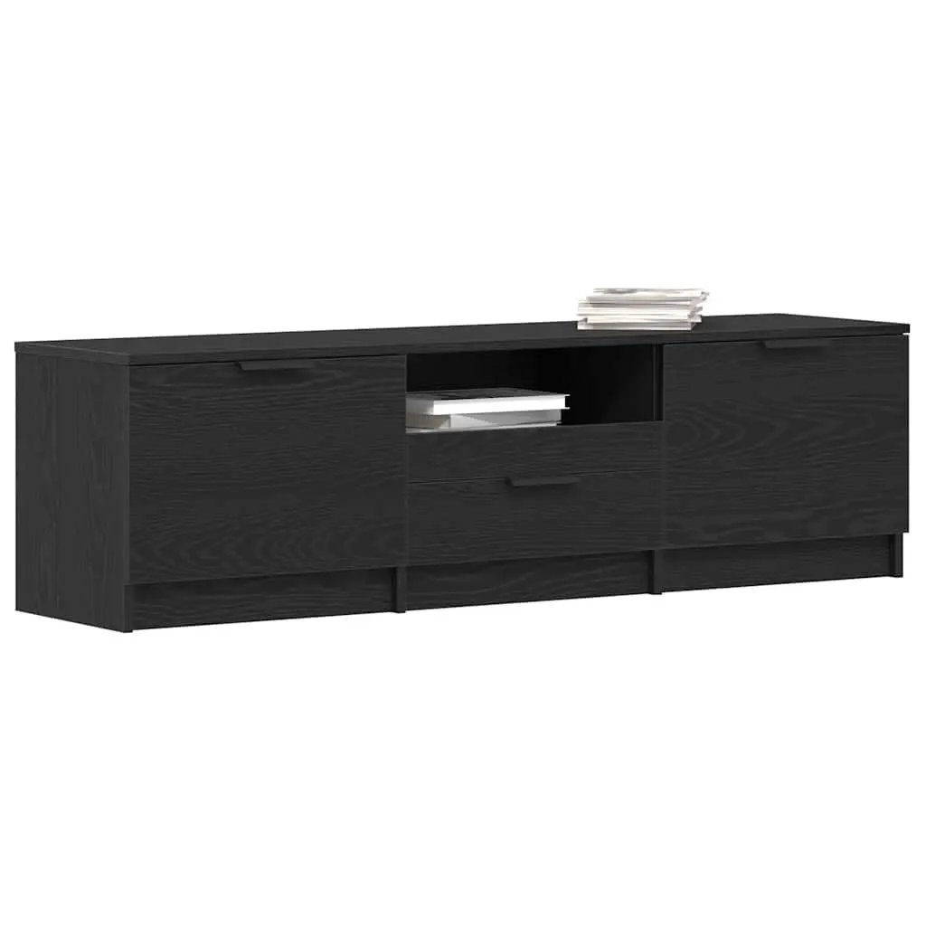 Black TV Cabinet with Drawer Modern Living Room Entertainment Unit 140cm