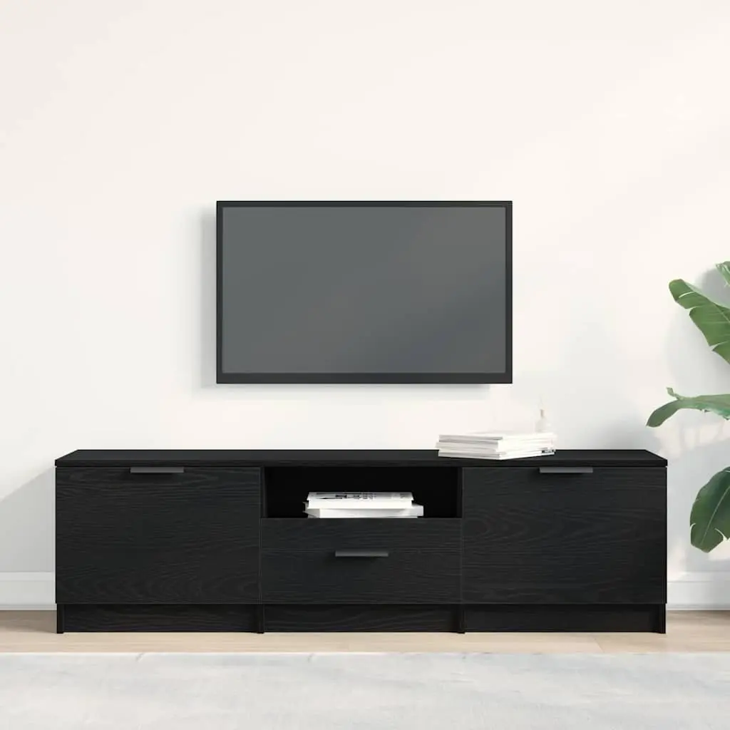 Black TV Cabinet with Drawer Modern Living Room Entertainment Unit 140cm