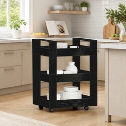 Black Engineered Wood Kitchen Trolley with Castors 60 x 45 x 80 cm