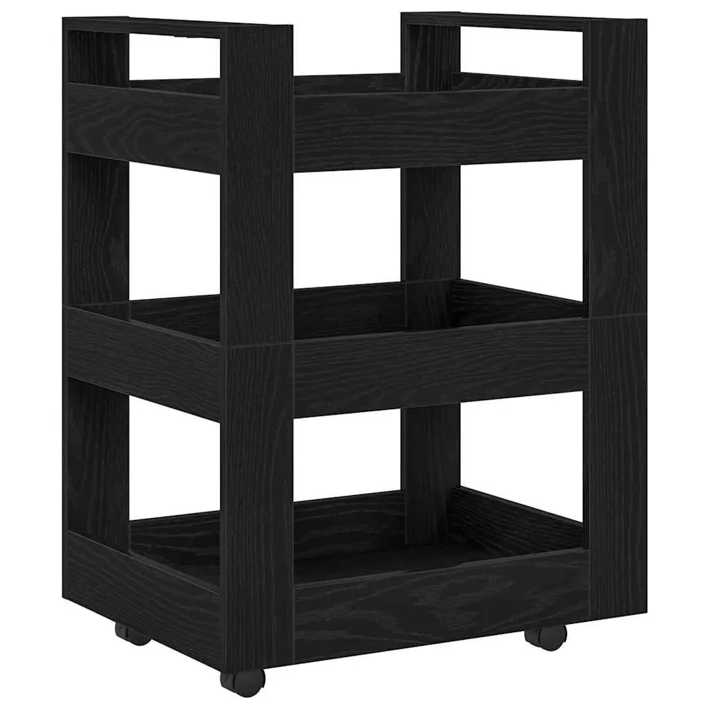 Black Engineered Wood Kitchen Trolley with Castors 60 x 45 x 80 cm