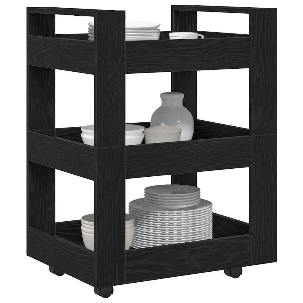 Black Engineered Wood Kitchen Trolley with Castors 60 x 45 x 80 cm