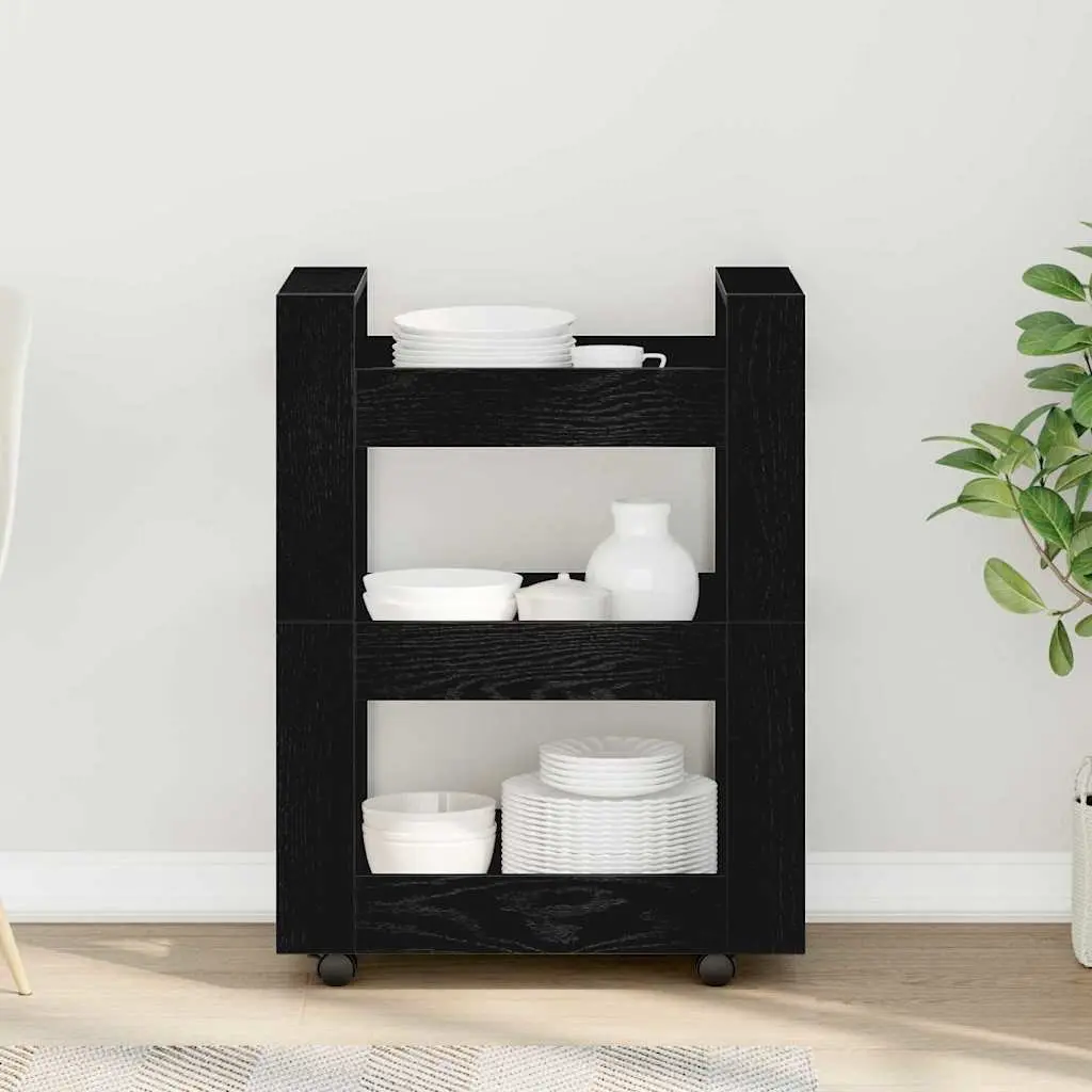 Black Engineered Wood Kitchen Trolley with Castors 60 x 45 x 80 cm