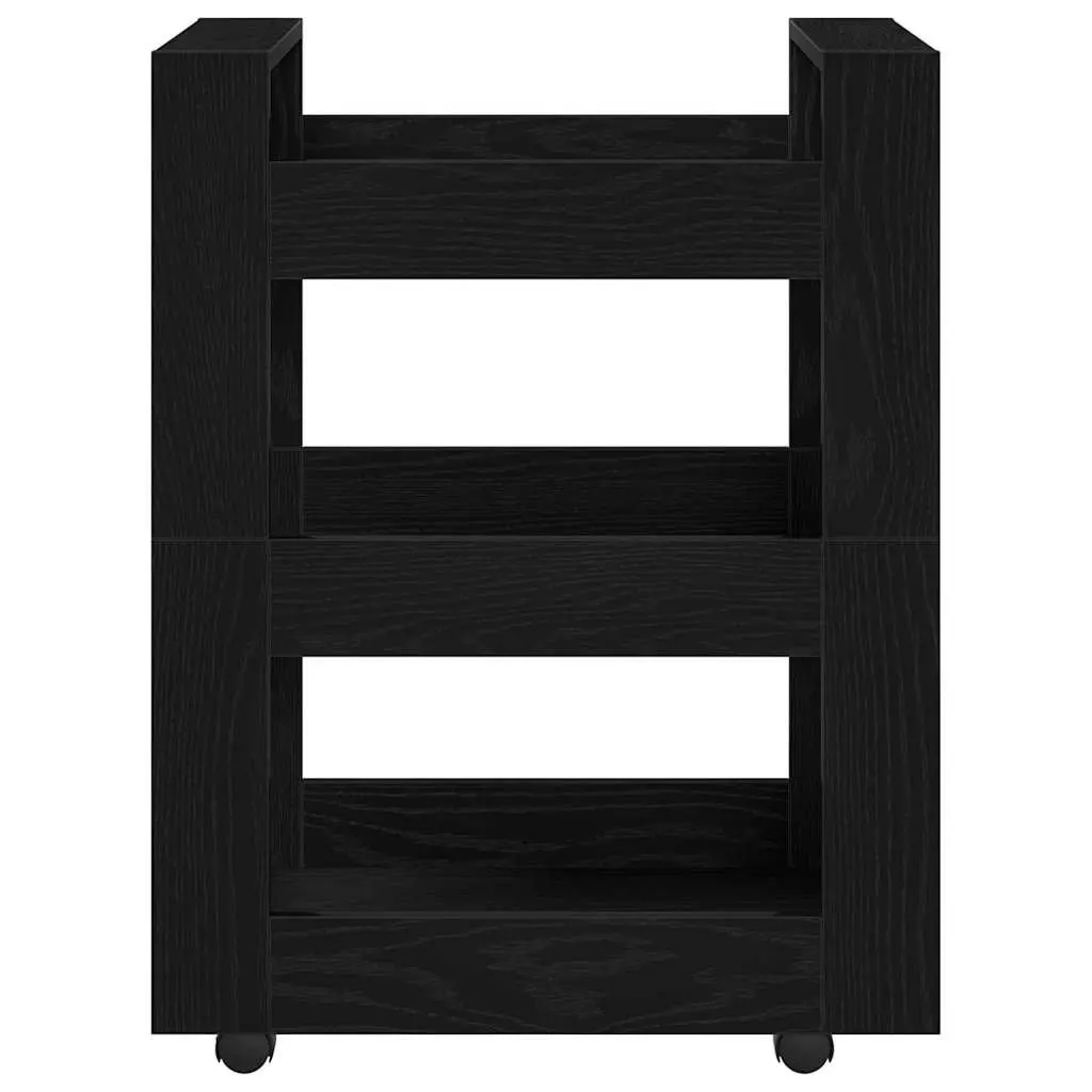 Black Engineered Wood Kitchen Trolley with Castors 60 x 45 x 80 cm