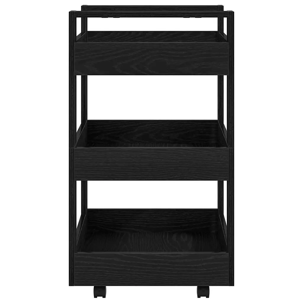 Black Engineered Wood Kitchen Trolley with Castors 60 x 45 x 80 cm