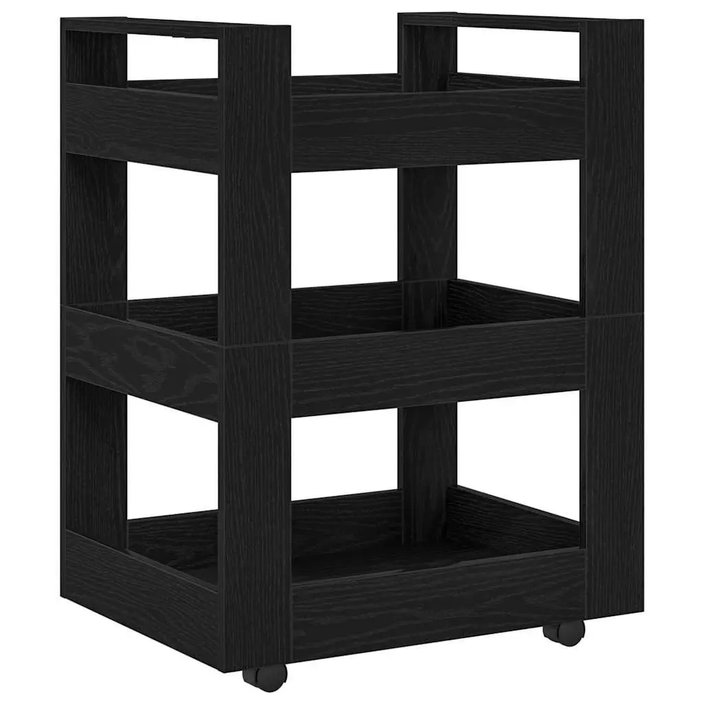 Black Engineered Wood Kitchen Trolley with Castors 60 x 45 x 80 cm