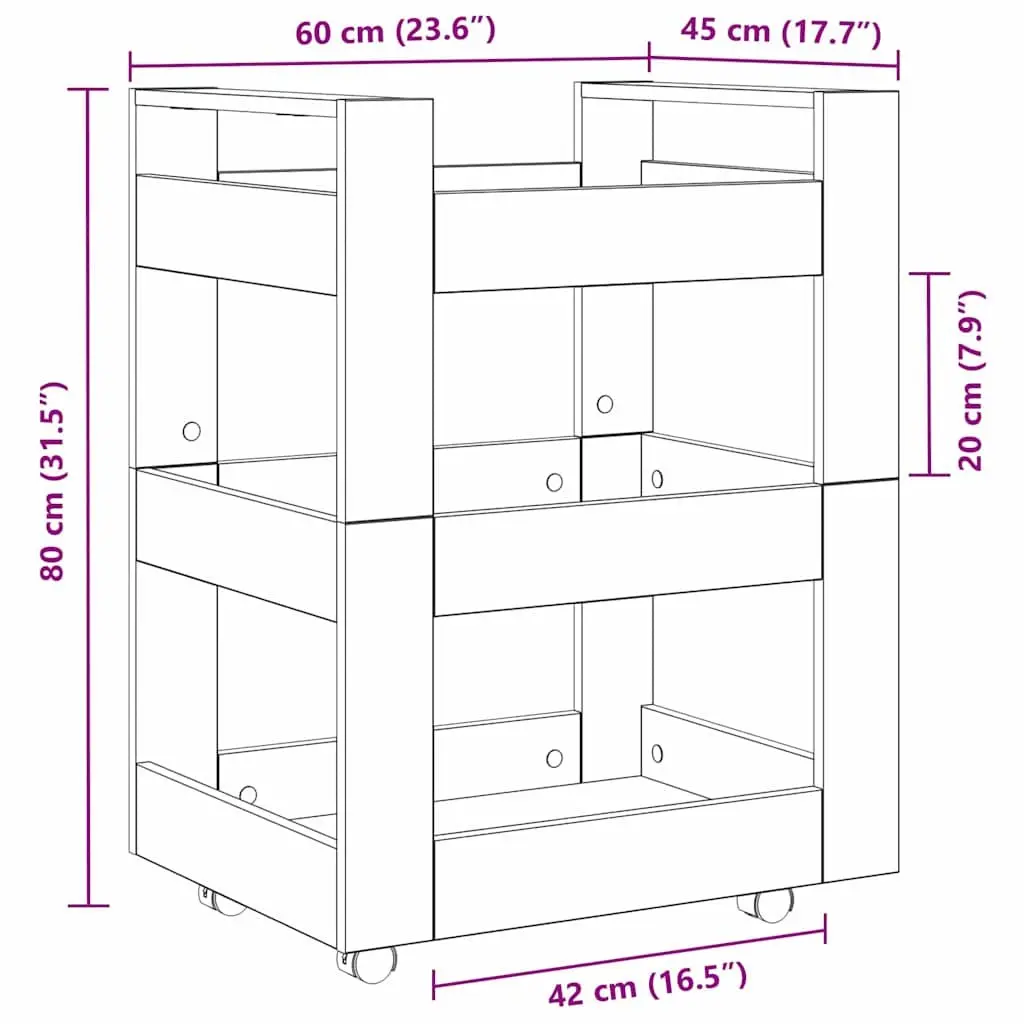 Black Engineered Wood Kitchen Trolley with Castors 60 x 45 x 80 cm