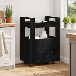 Elegant Black Engineered Wood Kitchen Trolley