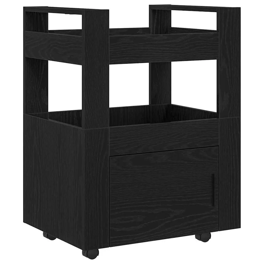 Black Engineered Wood Kitchen Trolley