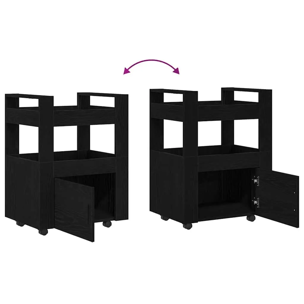 Black Engineered Wood Kitchen Trolley