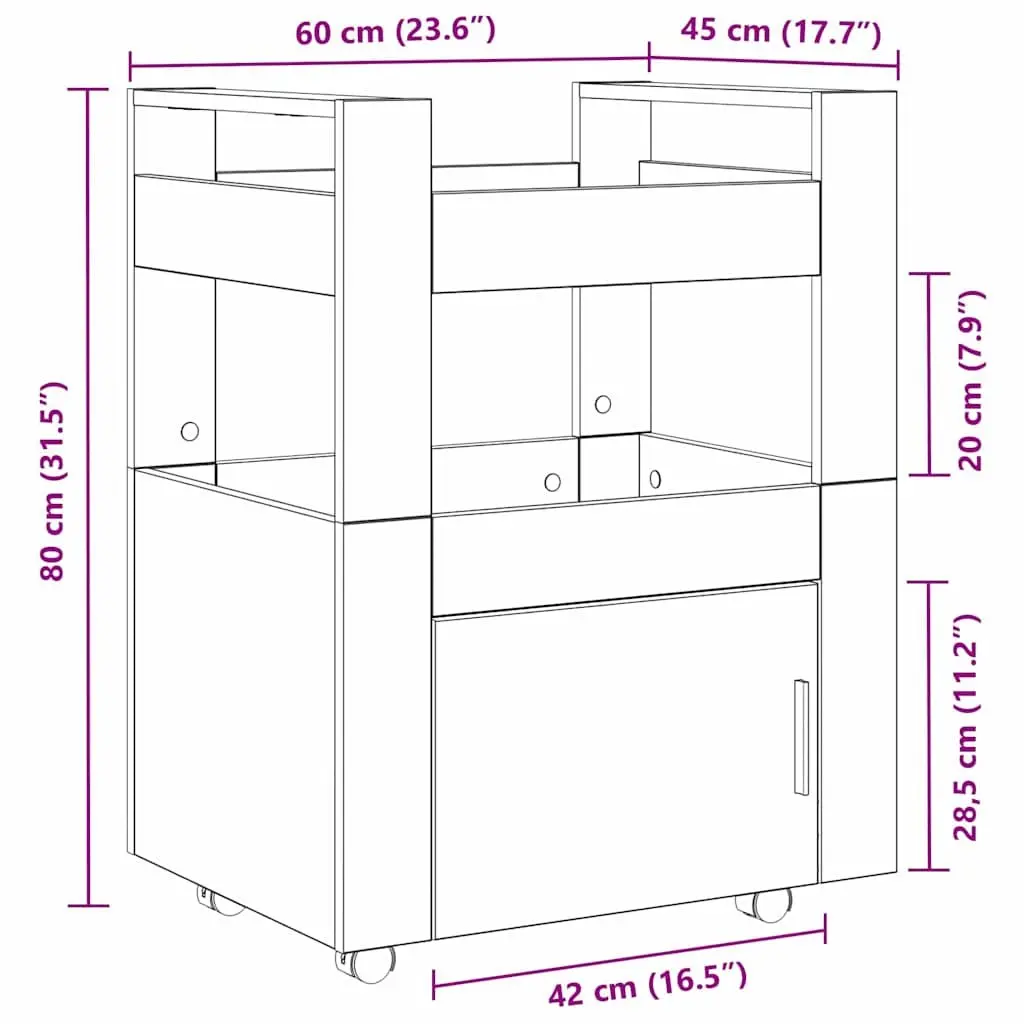 Black Engineered Wood Kitchen Trolley