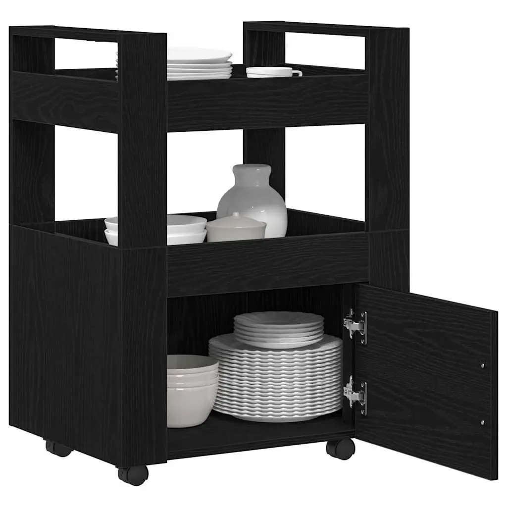 Black Engineered Wood Kitchen Trolley