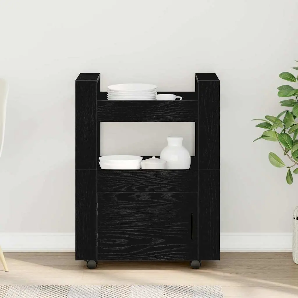 Black Engineered Wood Kitchen Trolley