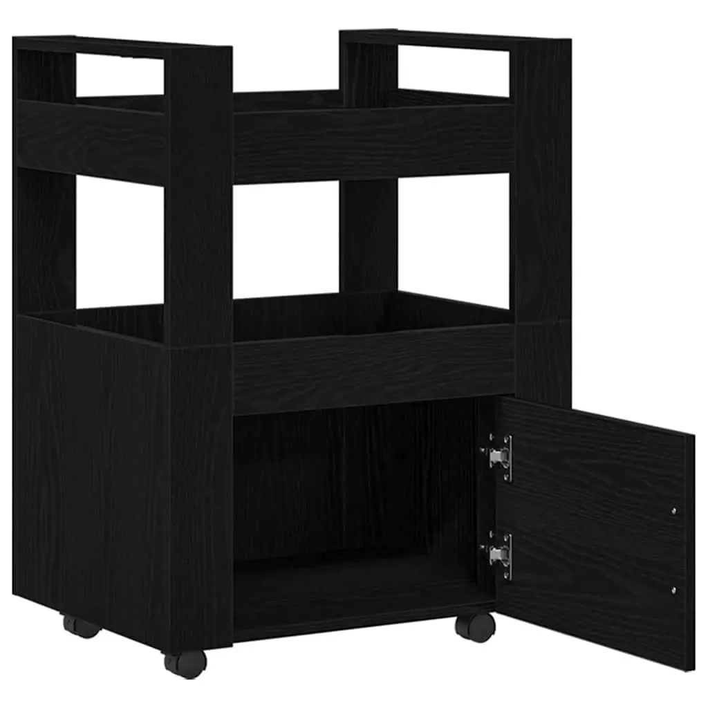 Black Engineered Wood Kitchen Trolley
