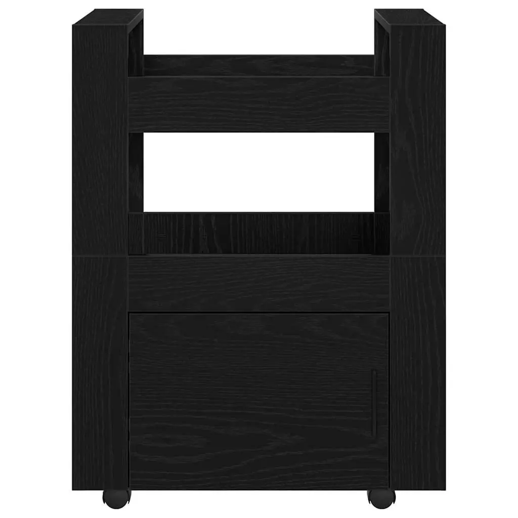Black Engineered Wood Kitchen Trolley