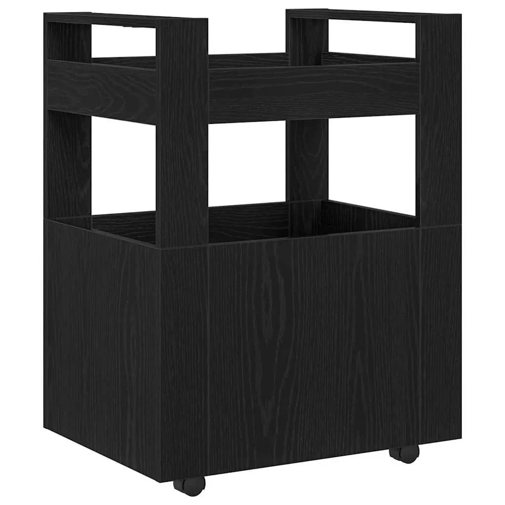 Black Engineered Wood Kitchen Trolley