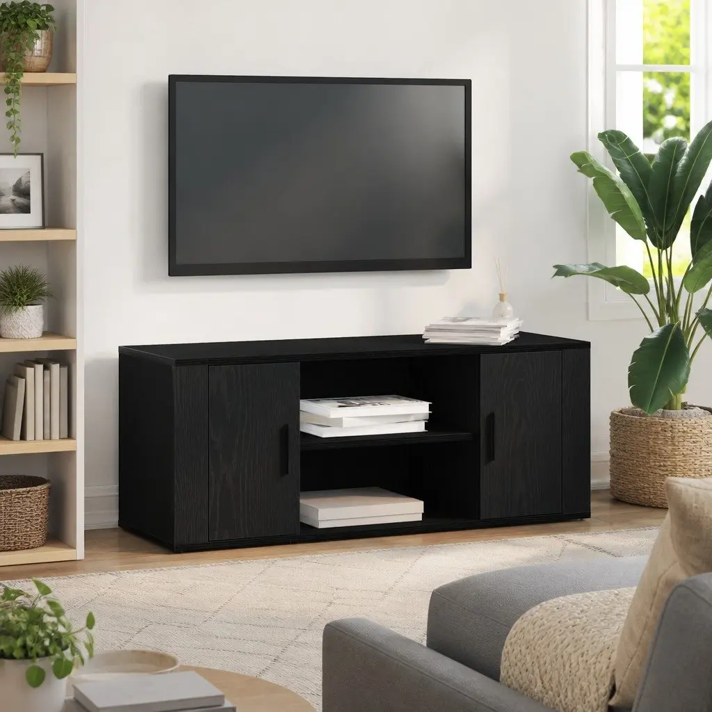 TV Cabinet Black Oak 100x35x40cm Modern Storage Unit Engineered Wood Furniture