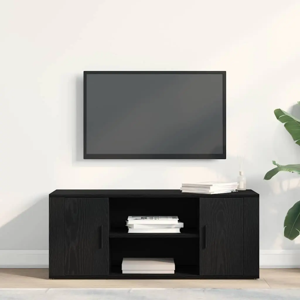 TV Cabinet Black Oak 100x35x40cm Modern Storage Unit Engineered Wood Furniture