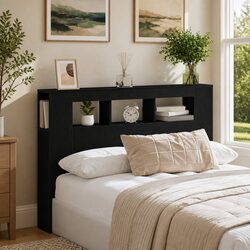 Multicolour LED Headboard with Storage Shelf in Black