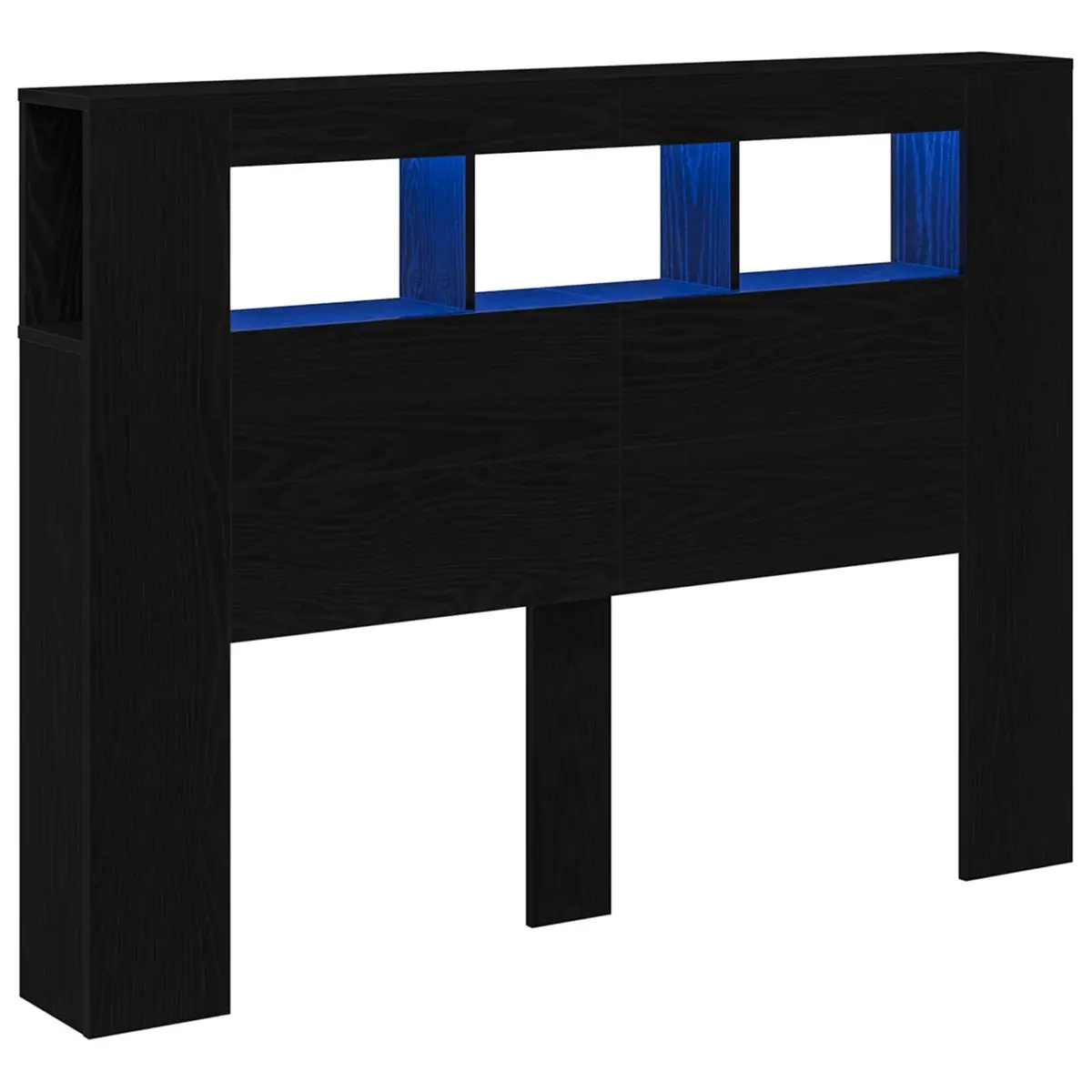 Multicolour LED Headboard with Storage Shelf in Black