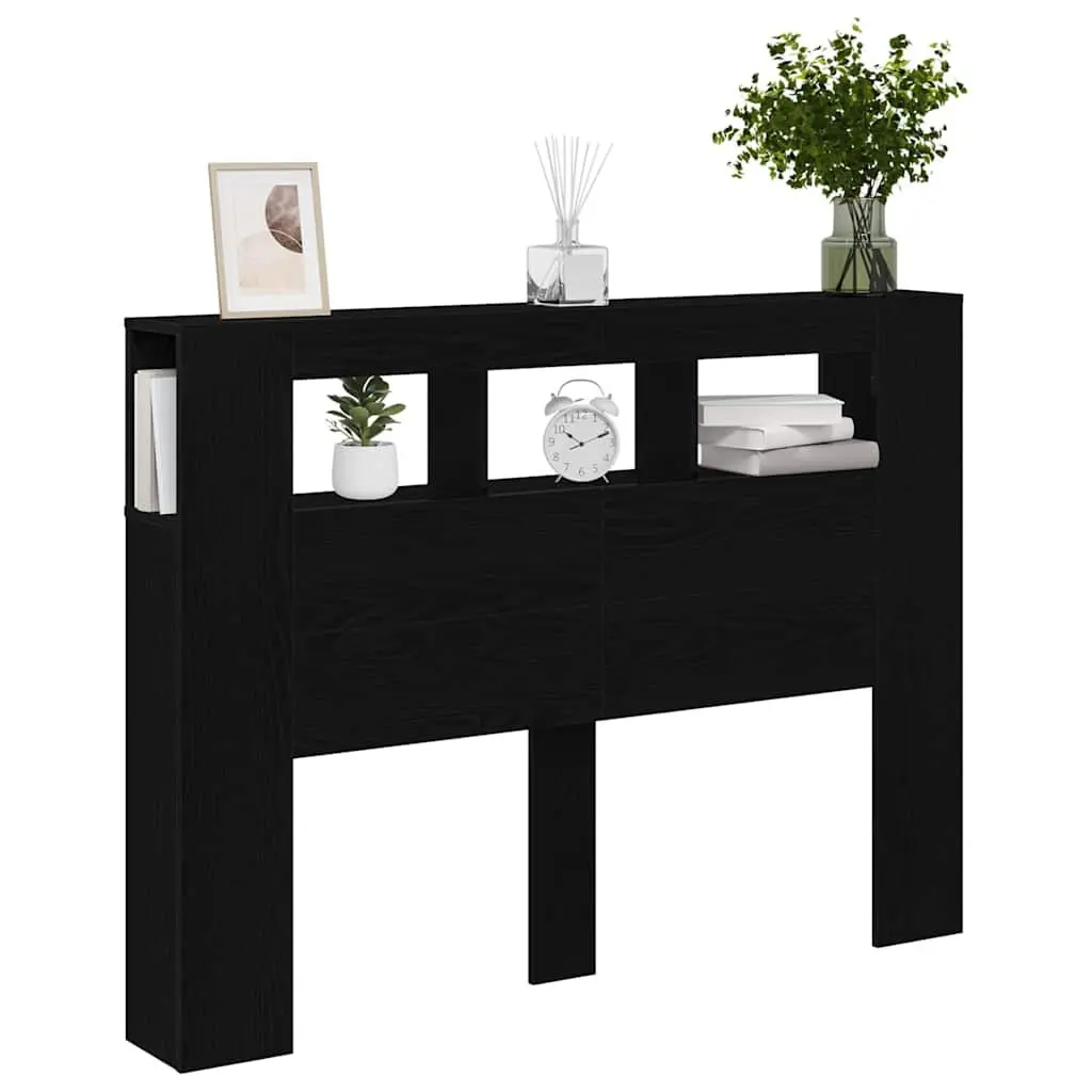 Multicolour LED Headboard with Storage Shelf in Black