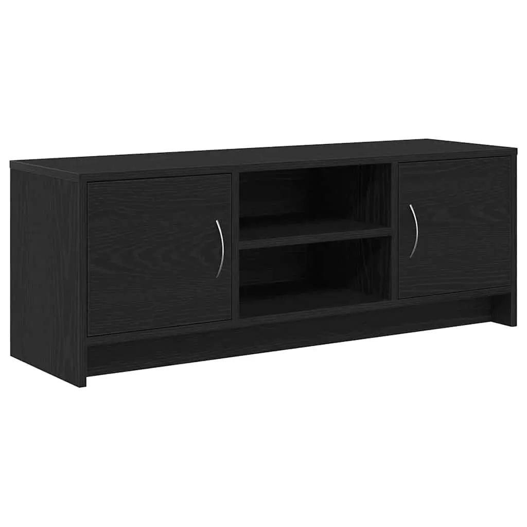 TV Cabinet Black Oak 102x30x37.5cm Engineered Wood Media Storage Unit with Doors and Metal Handles