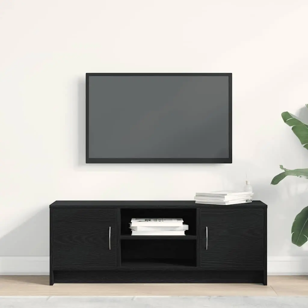 TV Cabinet Black Oak 102x30x37.5cm Engineered Wood Media Storage Unit with Doors and Metal Handles