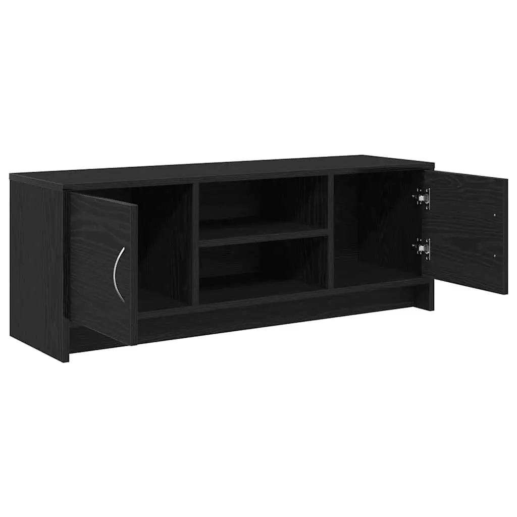 TV Cabinet Black Oak 102x30x37.5cm Engineered Wood Media Storage Unit with Doors and Metal Handles
