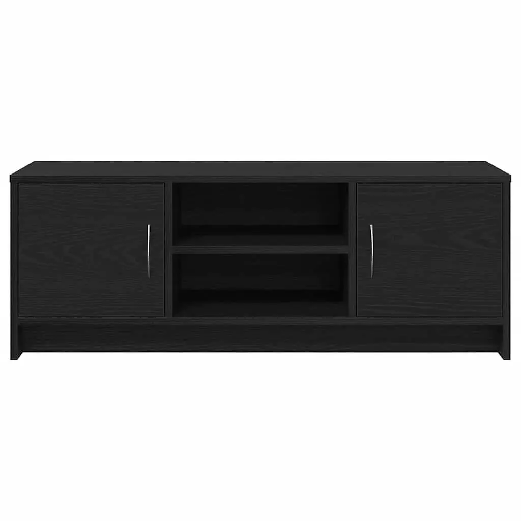 TV Cabinet Black Oak 102x30x37.5cm Engineered Wood Media Storage Unit with Doors and Metal Handles
