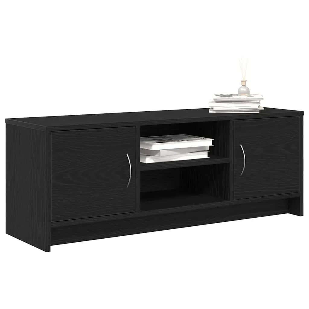 TV Cabinet Black Oak 102x30x37.5cm Engineered Wood Media Storage Unit with Doors and Metal Handles