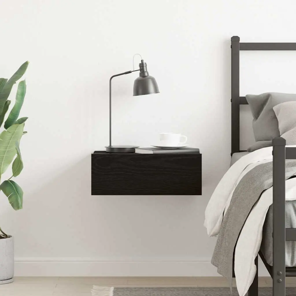 Floating Nightstand Wall-Mounted Brown Engineered Wood Storage
