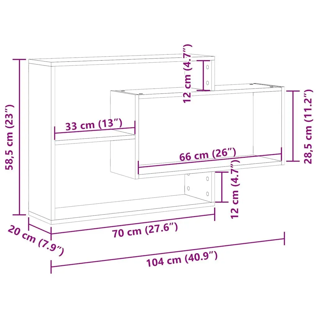 Floating Wall Shelf Engineered Wood Black Oak 104x20x58.5cm Storage Organizer Home Display