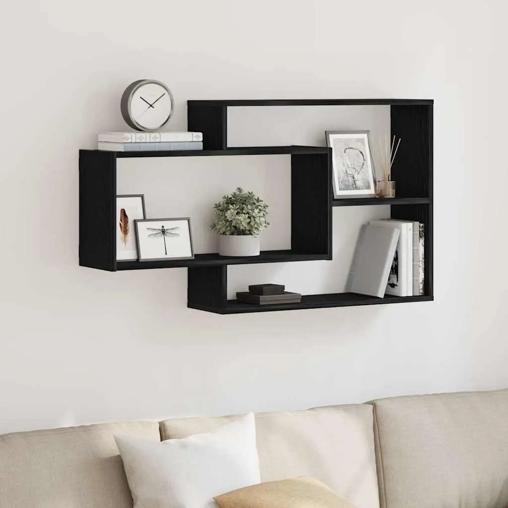 Floating Wall Shelf Engineered Wood Black Oak 104x20x58.5cm Storage Organizer Home Display
