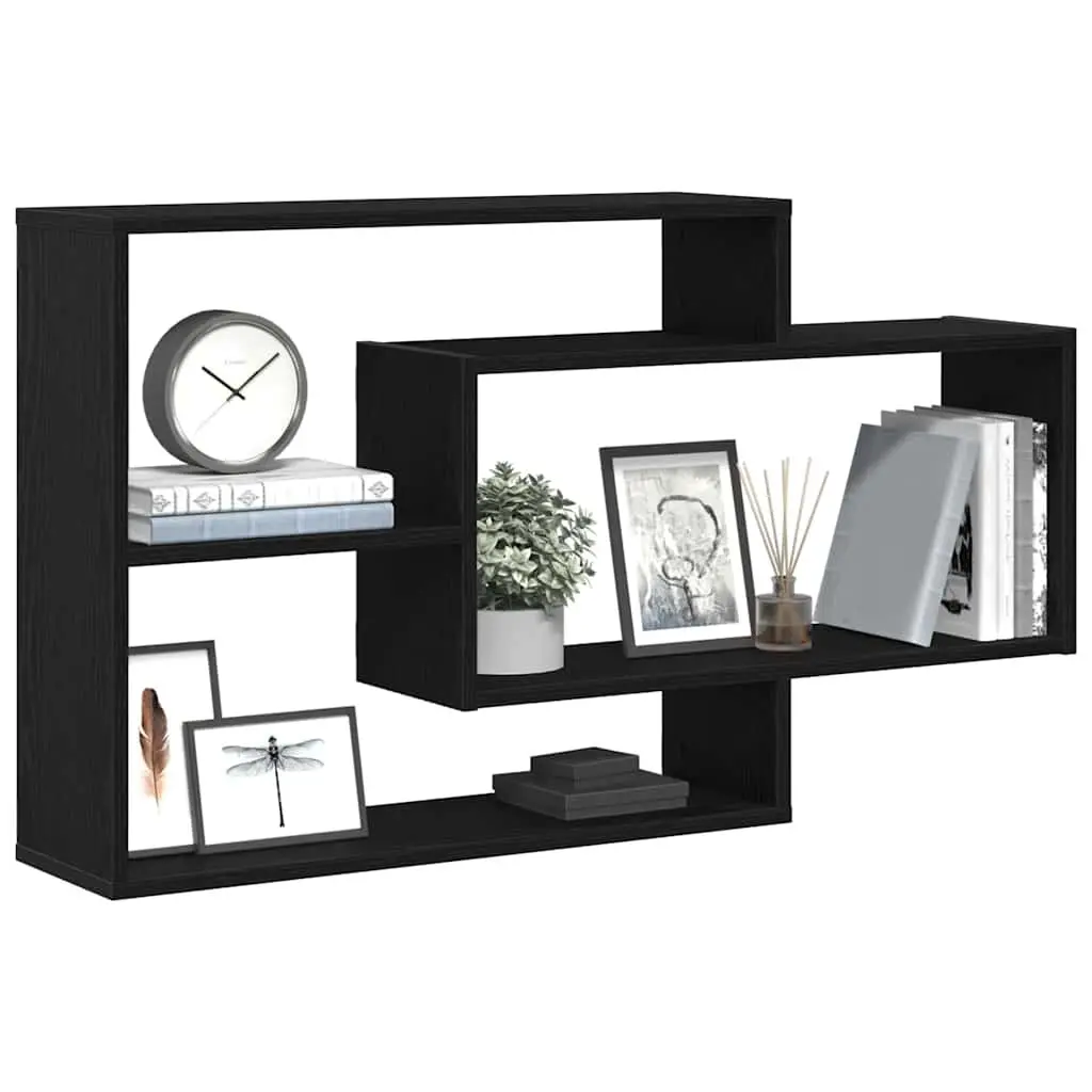 Floating Wall Shelf Engineered Wood Black Oak 104x20x58.5cm Storage Organizer Home Display