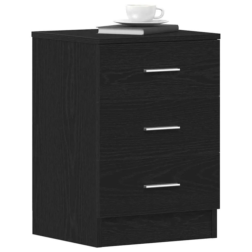 Bedside Cabinet Black Oak 38x35x55 cm Engineered Wood Storage Nightstand