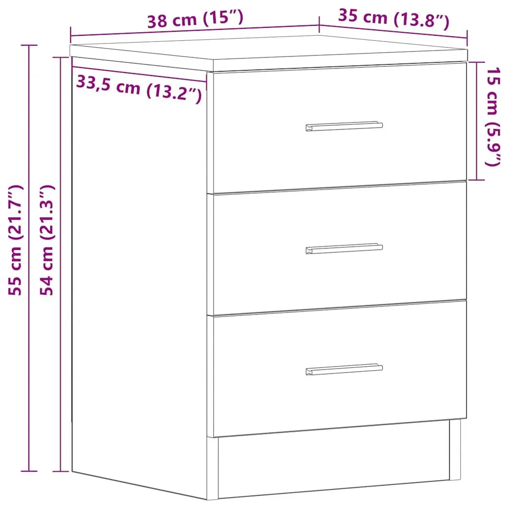 Bedside Cabinet Black Oak 38x35x55 cm Engineered Wood Storage Nightstand