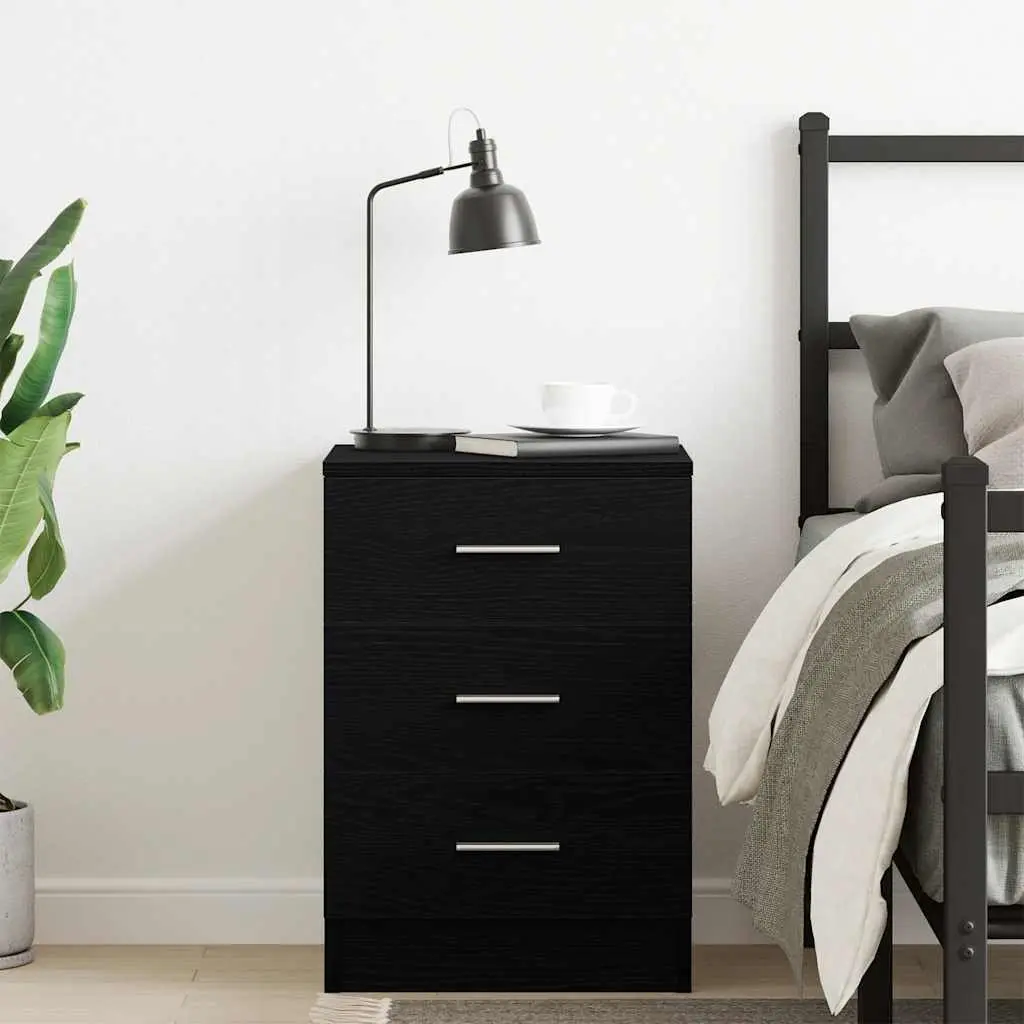Bedside Cabinet Black Oak 38x35x55 cm Engineered Wood Storage Nightstand