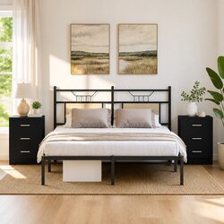 Elegant Black Engineered Wood Bedside Cabinets - 2 Pack